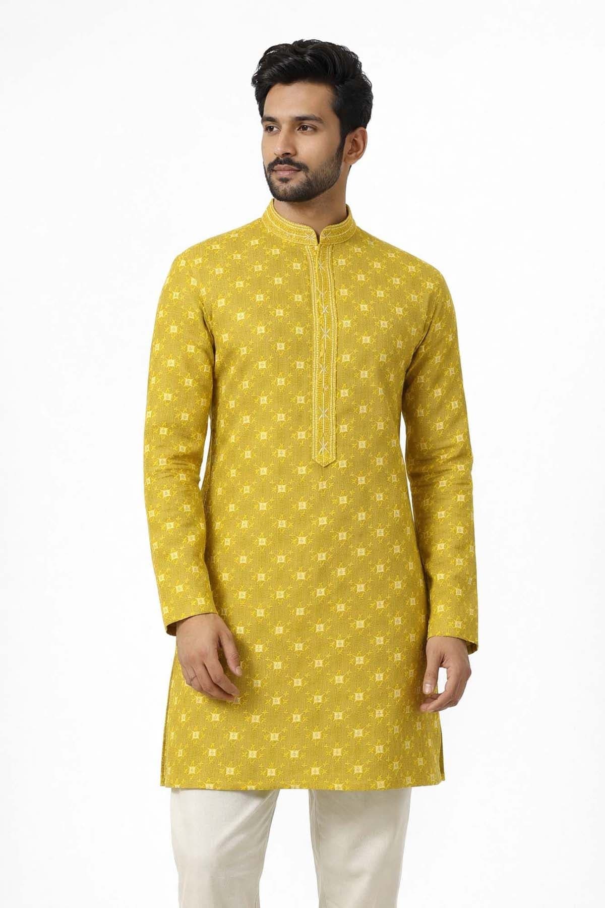 Men’s Premium Ethnic Kurta Set | Stylish Wedding & Festive Wear Kurta Pajama 3129 Yellow