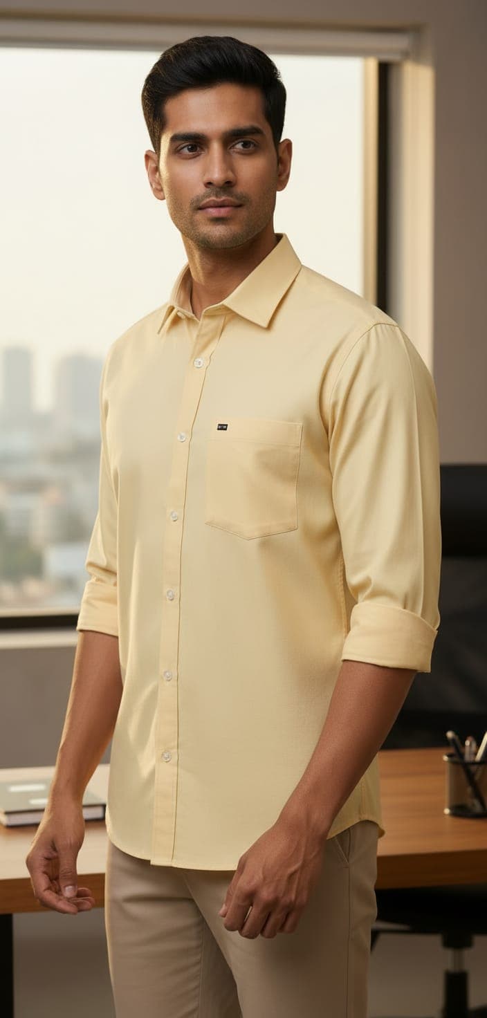 Men’s Stylish Slim Fit Shirt – Smart Casual & Formal Wear Axtro Shirt Light Yellow