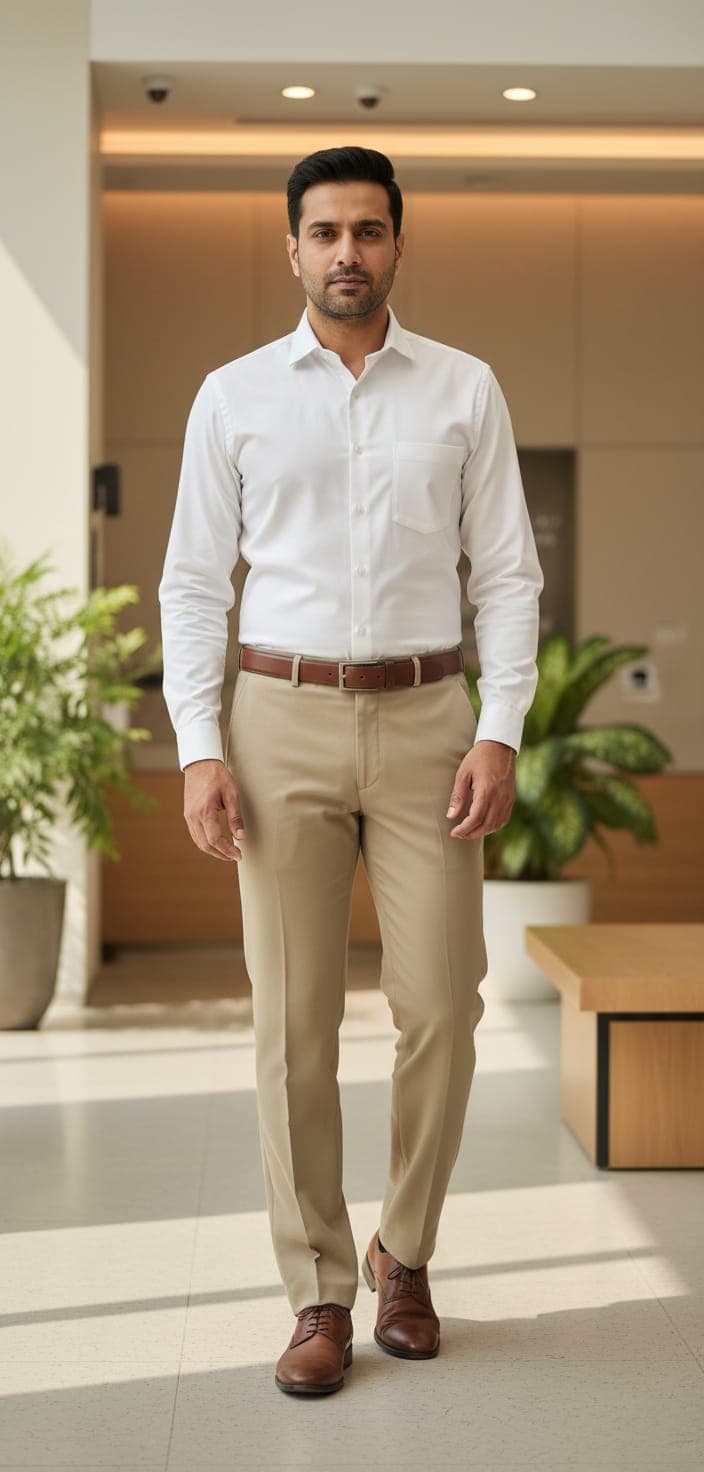 Men’s New York Formal Ankle Length Pants – Modern Slim Fit Office Wear Cream