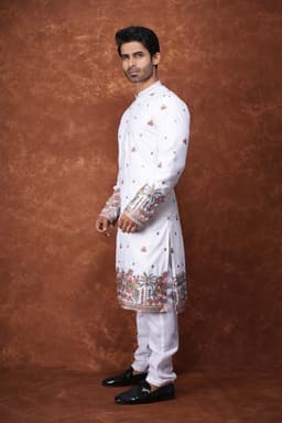 Men’s Premium Ethnic Kurta Set | Stylish Wedding & Festive Wear Kurta Pajama 3144 White