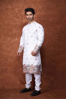 Men’s Premium Ethnic Kurta Set | Stylish Wedding & Festive Wear Kurta Pajama 3144 White