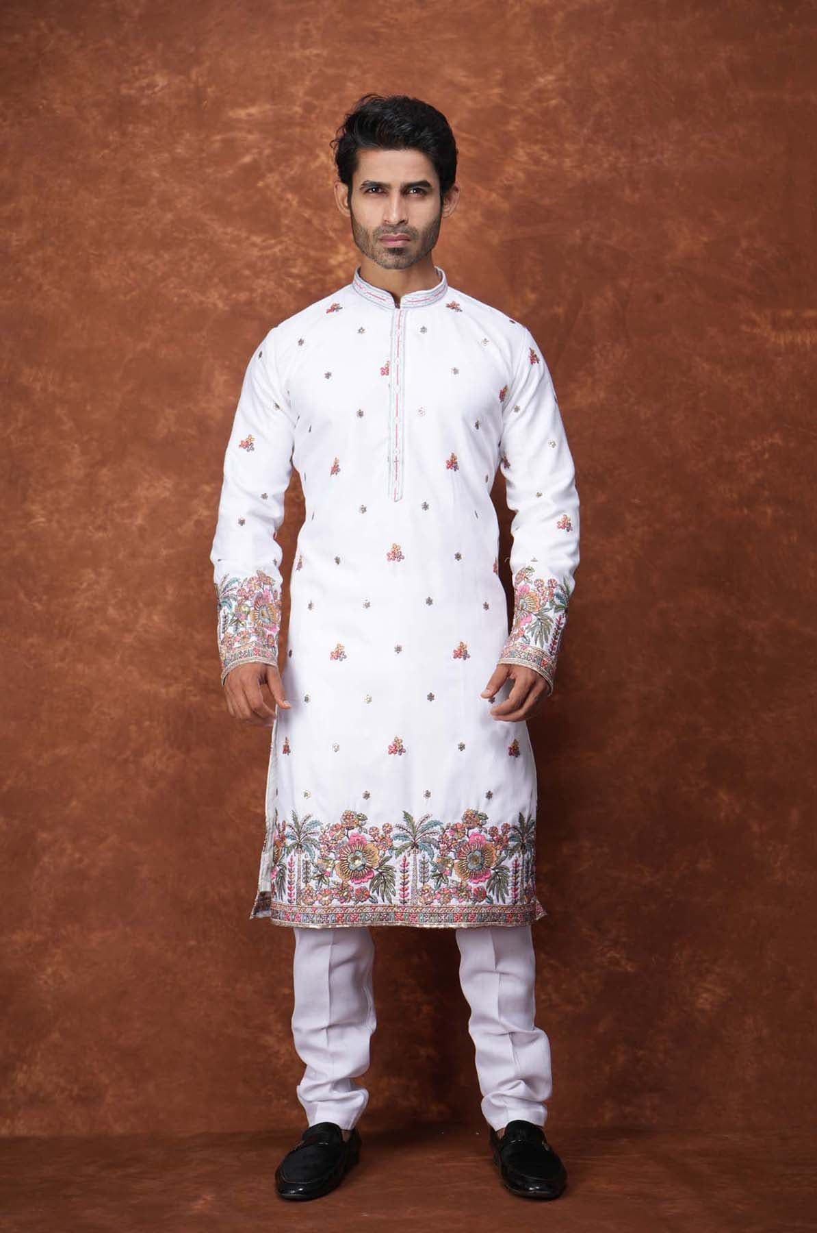 Men’s Premium Ethnic Kurta Set | Stylish Wedding & Festive Wear Kurta Pajama 3144 White