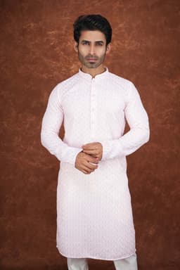 Men’s Premium Embroidered Kurta Pajama Set | Ethnic Wedding & Festive Wear for Men 2104 Light Pink