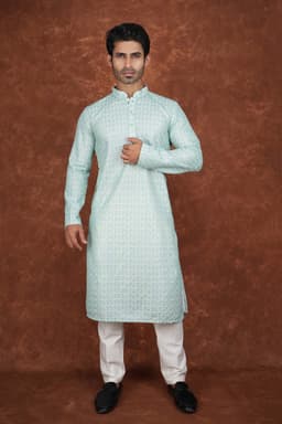 Men’s Premium Embroidered Kurta Pajama Set | Ethnic Wedding & Festive Wear for Men 2104 Moss Green