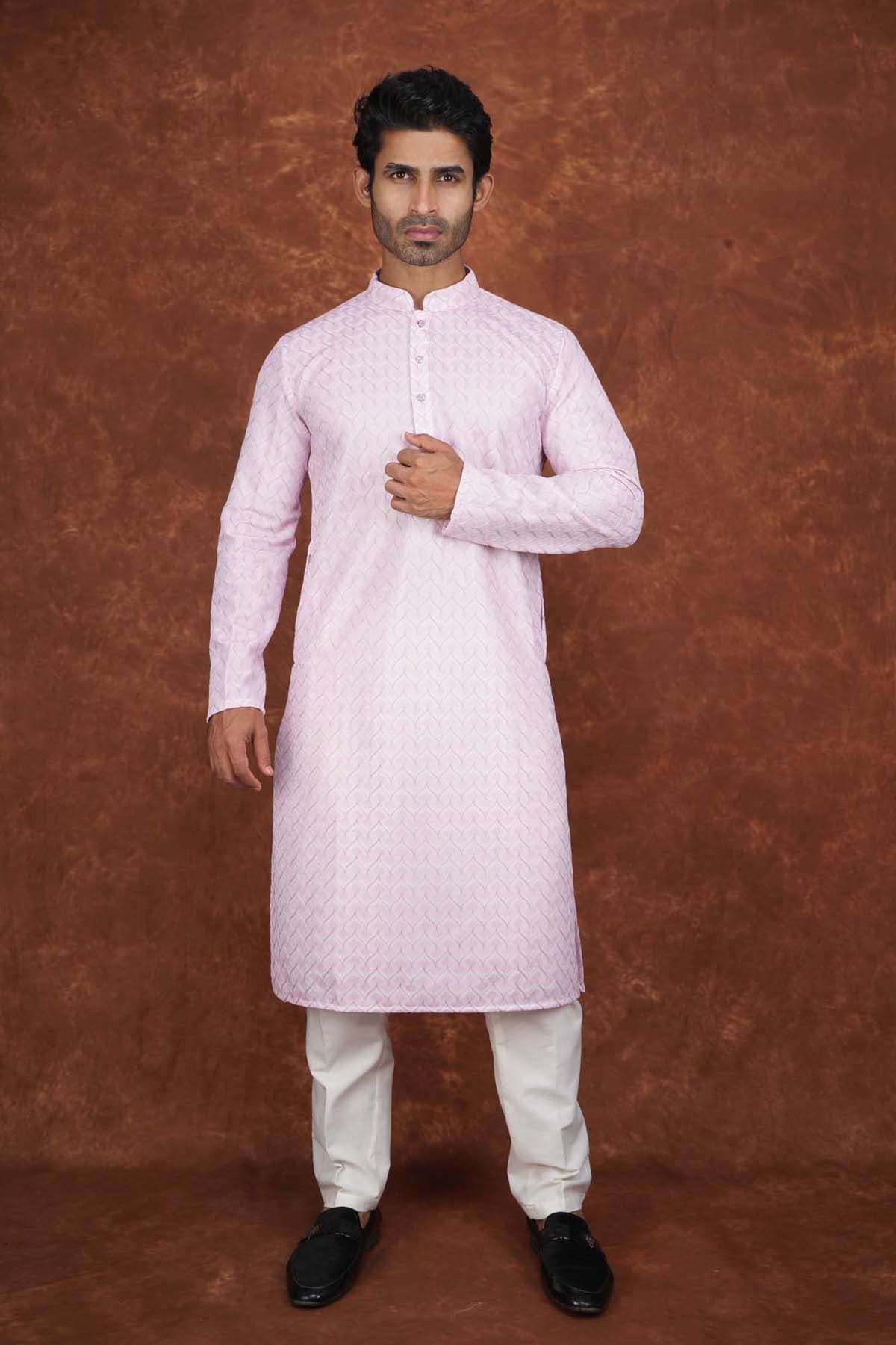 Men’s Premium Embroidered Kurta Pajama Set | Ethnic Wedding & Festive Wear for Men 2104 Dark Pink