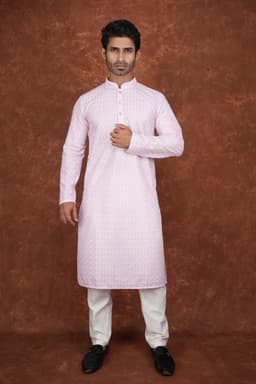 Men’s Premium Embroidered Kurta Pajama Set | Ethnic Wedding & Festive Wear for Men 2104 Dark Pink