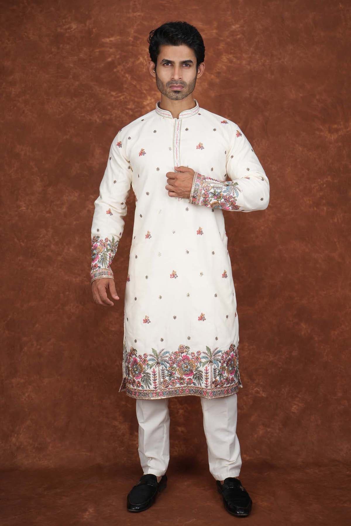 Men’s Premium Ethnic Kurta Set | Stylish Wedding & Festive Wear Kurta Pajama 3144 Cream