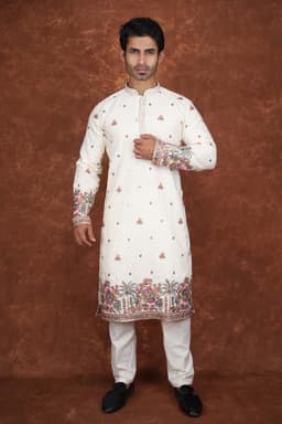 Men’s Premium Ethnic Kurta Set | Stylish Wedding & Festive Wear Kurta Pajama 3144 Cream
