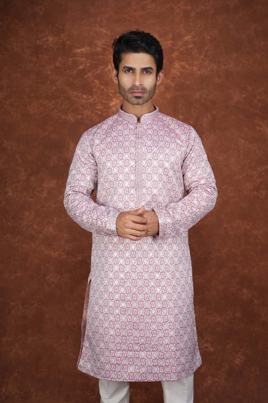 Men’s Premium Ethnic Kurta Set | Stylish Wedding & Festive Wear Kurta Pajama 3143 Pink