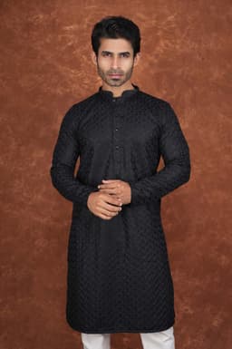 Men’s Premium Embroidered Kurta Pajama Set | Ethnic Wedding & Festive Wear for Men 2104 Black