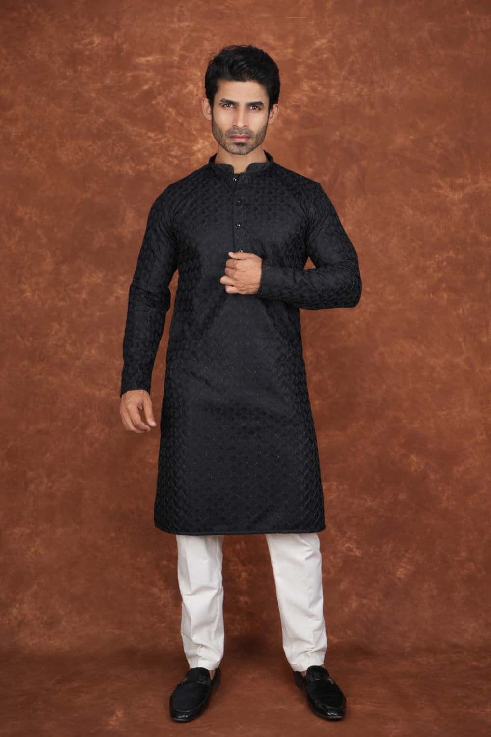 Men’s Premium Embroidered Kurta Pajama Set | Ethnic Wedding & Festive Wear for Men 2104 Black