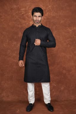 Men’s Premium Embroidered Kurta Pajama Set | Ethnic Wedding & Festive Wear for Men 2104 Black