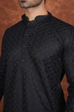Men’s Premium Embroidered Kurta Pajama Set | Ethnic Wedding & Festive Wear for Men 2104 Black