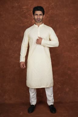Men’s Premium Embroidered Kurta Pajama Set | Ethnic Wedding & Festive Wear for Men 2104 Butter Yellow