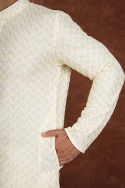 Men’s Premium Embroidered Kurta Pajama Set | Ethnic Wedding & Festive Wear for Men 2104 Butter Yellow