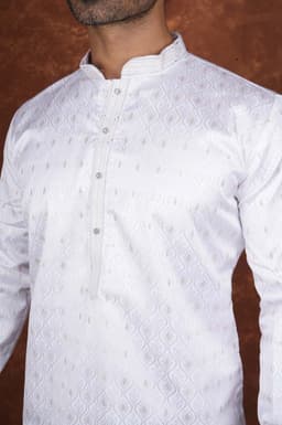 Men’s Premium Ethnic Kurta Set | Stylish Wedding & Festive Wear Kurta Pajama 3133 White