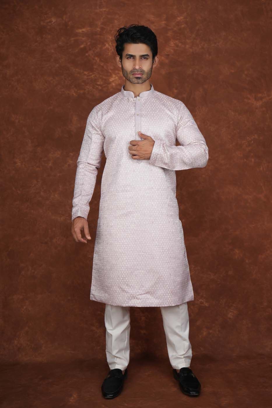 Men’s Premium Ethnic Kurta Set | Stylish Wedding & Festive Wear Kurta Pajama 3142 Pink