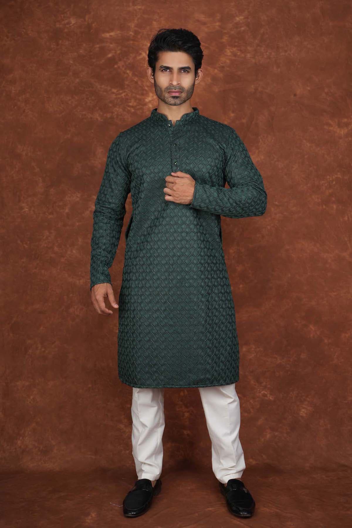 Men’s Premium Embroidered Kurta Pajama Set | Ethnic Wedding & Festive Wear for Men 2104 Royal Green
