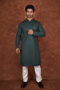 Men’s Premium Embroidered Kurta Pajama Set | Ethnic Wedding & Festive Wear for Men 2104 Royal Green