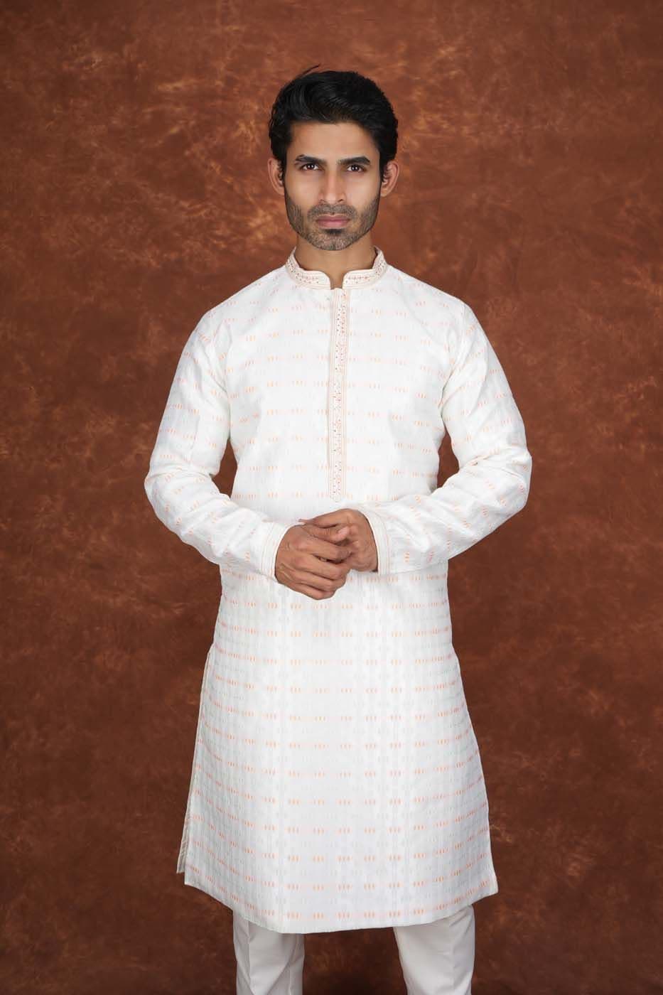 Men’s Premium Ethnic Kurta Set | Stylish Wedding & Festive Wear Kurta Pajama 3128 White