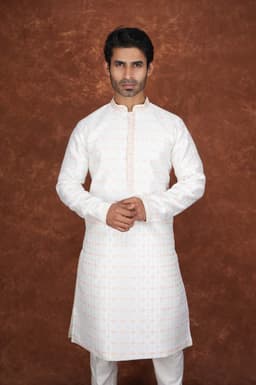 Men’s Premium Ethnic Kurta Set | Stylish Wedding & Festive Wear Kurta Pajama 3128 White