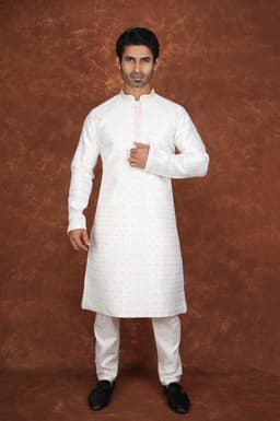 Men’s Premium Ethnic Kurta Set | Stylish Wedding & Festive Wear Kurta Pajama 3128 White