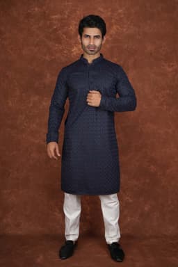 Men’s Premium Embroidered Kurta Pajama Set | Ethnic Wedding & Festive Wear for Men 2104 Navy Blue