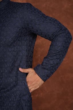 Men’s Premium Embroidered Kurta Pajama Set | Ethnic Wedding & Festive Wear for Men 2104 Navy Blue