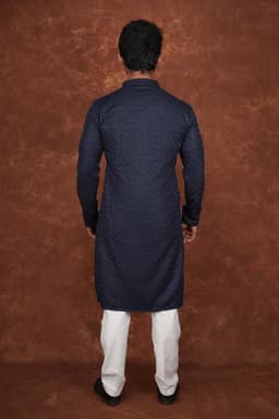 Men’s Premium Embroidered Kurta Pajama Set | Ethnic Wedding & Festive Wear for Men 2104 Navy Blue