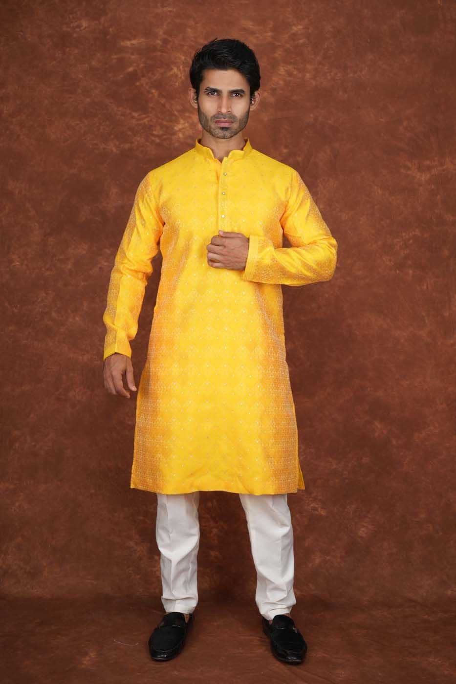 Men’s Premium Ethnic Kurta Set | Stylish Wedding & Festive Wear Kurta Pajama 3130 Yellow