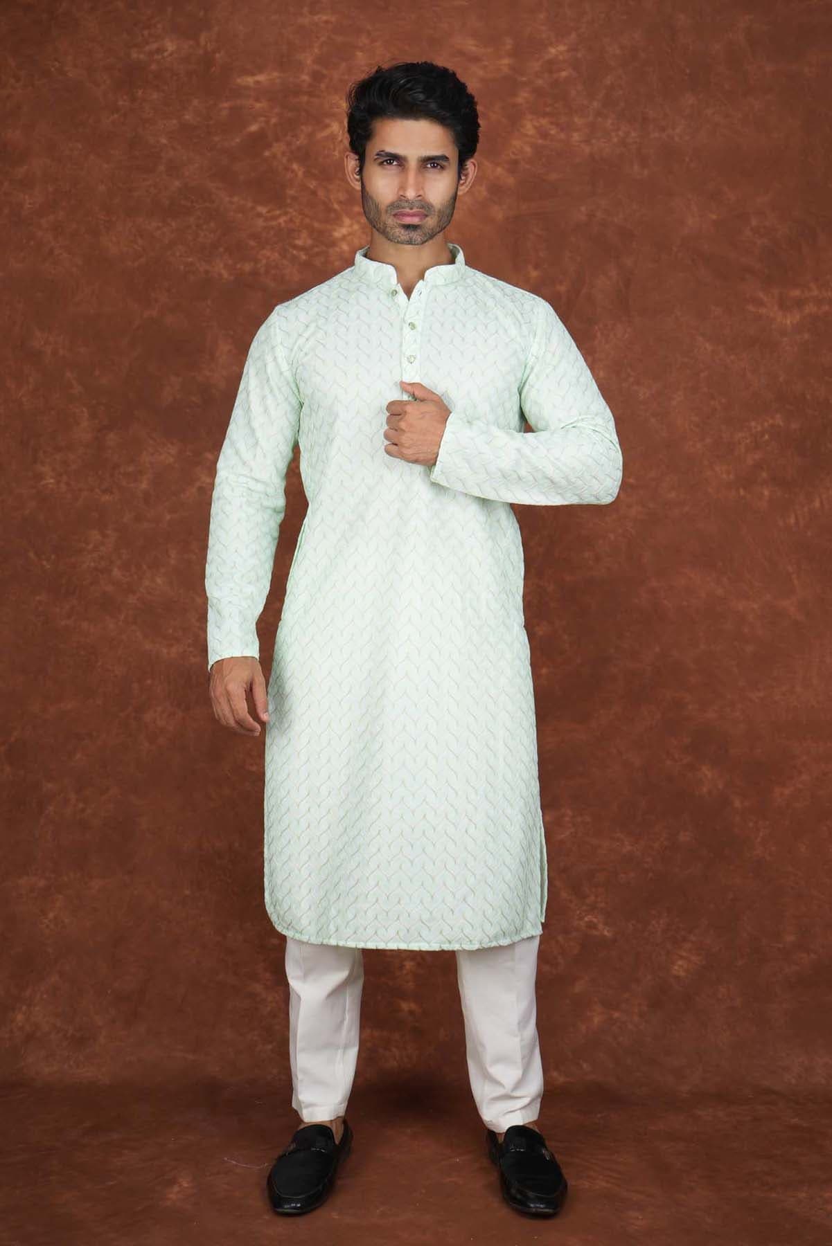 Men’s Premium Embroidered Kurta Pajama Set | Ethnic Wedding & Festive Wear for Men 2104 Pista Green