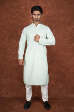Men’s Premium Embroidered Kurta Pajama Set | Ethnic Wedding & Festive Wear for Men 2104 Pista Green