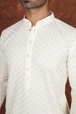 Men’s Premium Embroidered Kurta Pajama Set | Ethnic Wedding & Festive Wear for Men 2104 Off White
