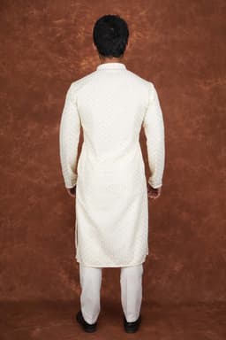 Men’s Premium Embroidered Kurta Pajama Set | Ethnic Wedding & Festive Wear for Men 2104 Off White