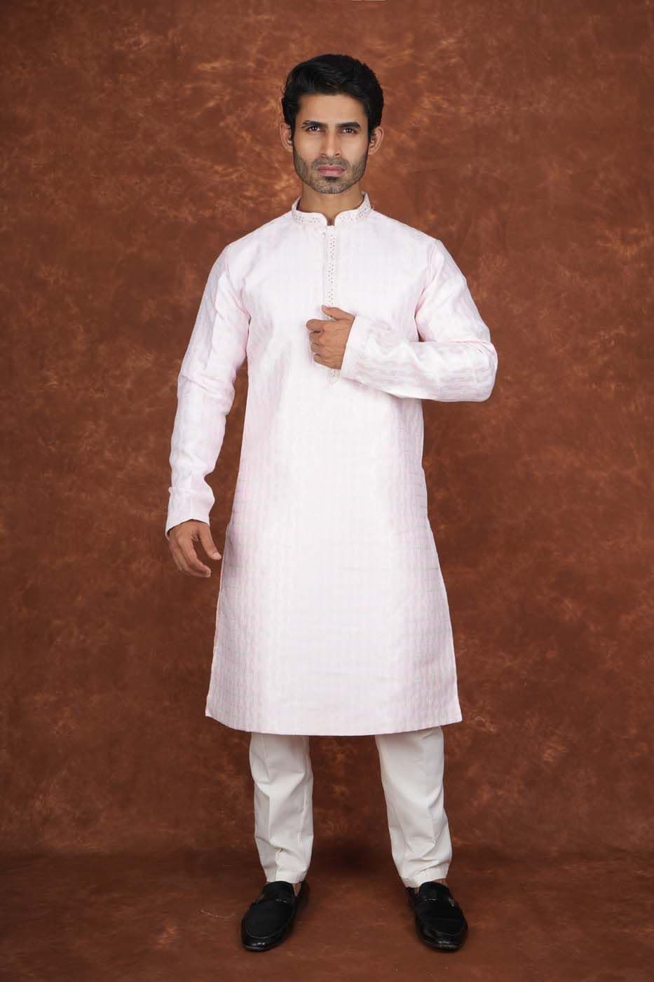 Men’s Premium Ethnic Kurta Set | Stylish Wedding & Festive Wear Kurta Pajama 3128 Pink