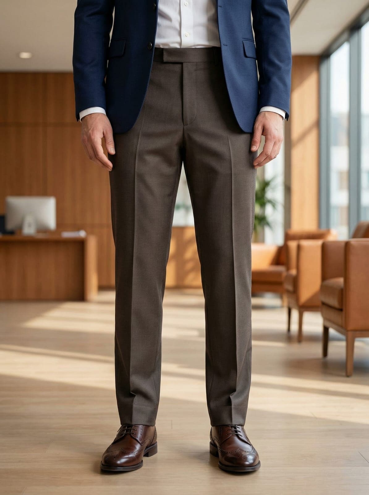 Men’s Linen Cotton Dress Pants – Elegant Full Length Formal Trousers Dark Brown