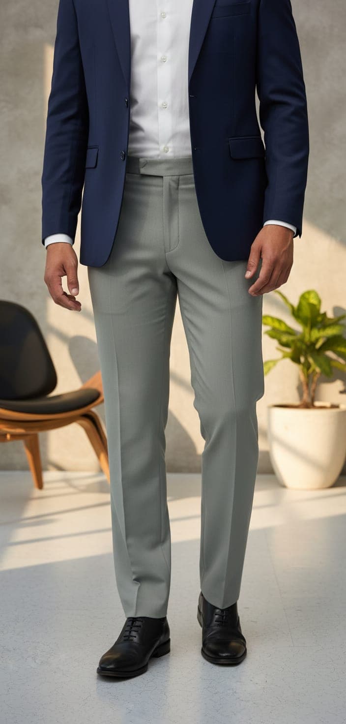 Men’s New York Formal Ankle Length Pants – Modern Slim Fit Office Wear Light Grey