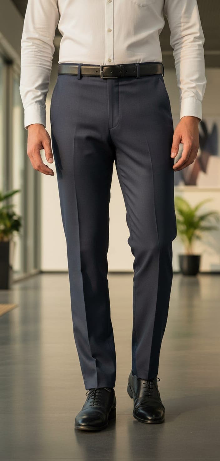 Men’s Spain Formal Ankle Length Pants – Modern Slim Fit Office Wear Light Dark Blue