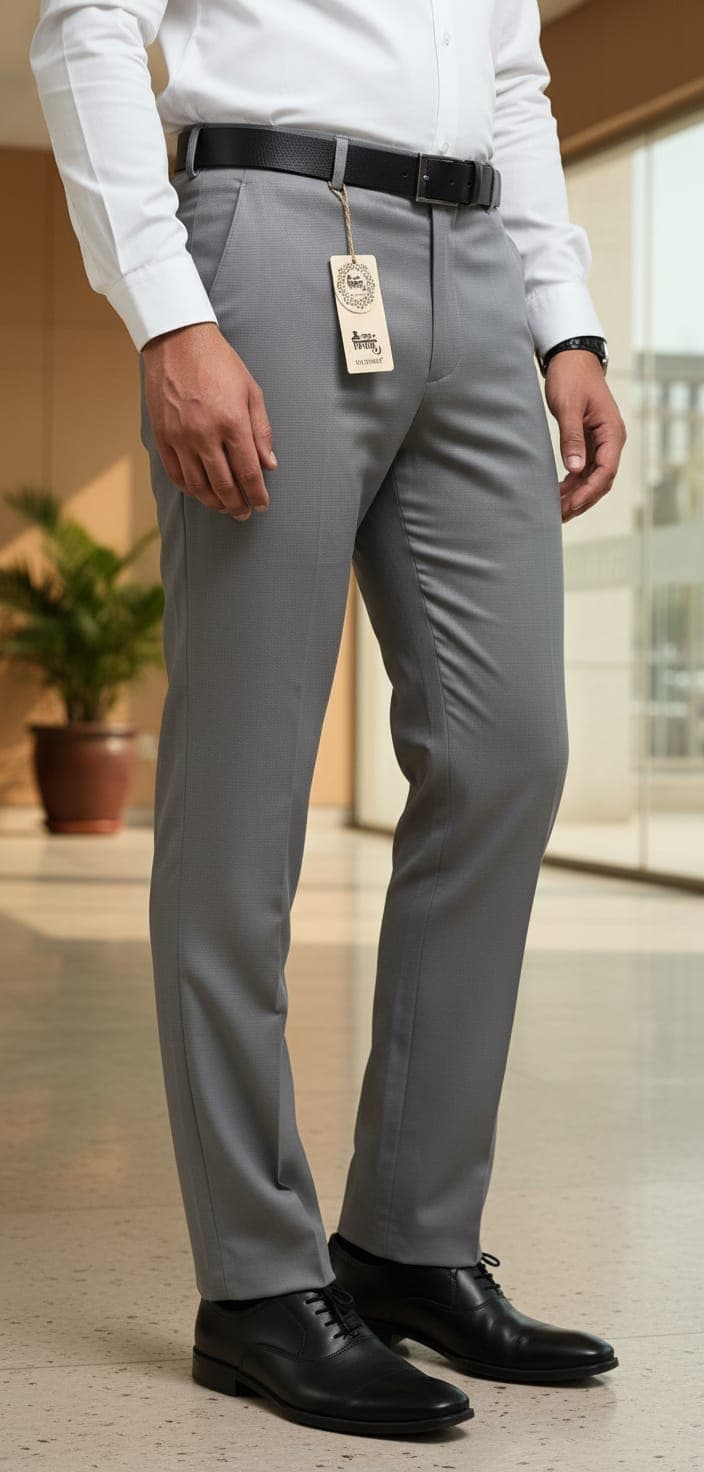 Men’s Spain Formal Ankle Length Pants – Modern Slim Fit Office Wear Light Grey