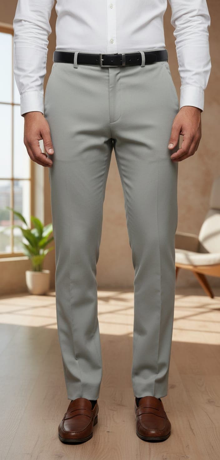 Men’s American Formal Ankle Length Pants – Modern Slim Fit Office Wear Light Grey